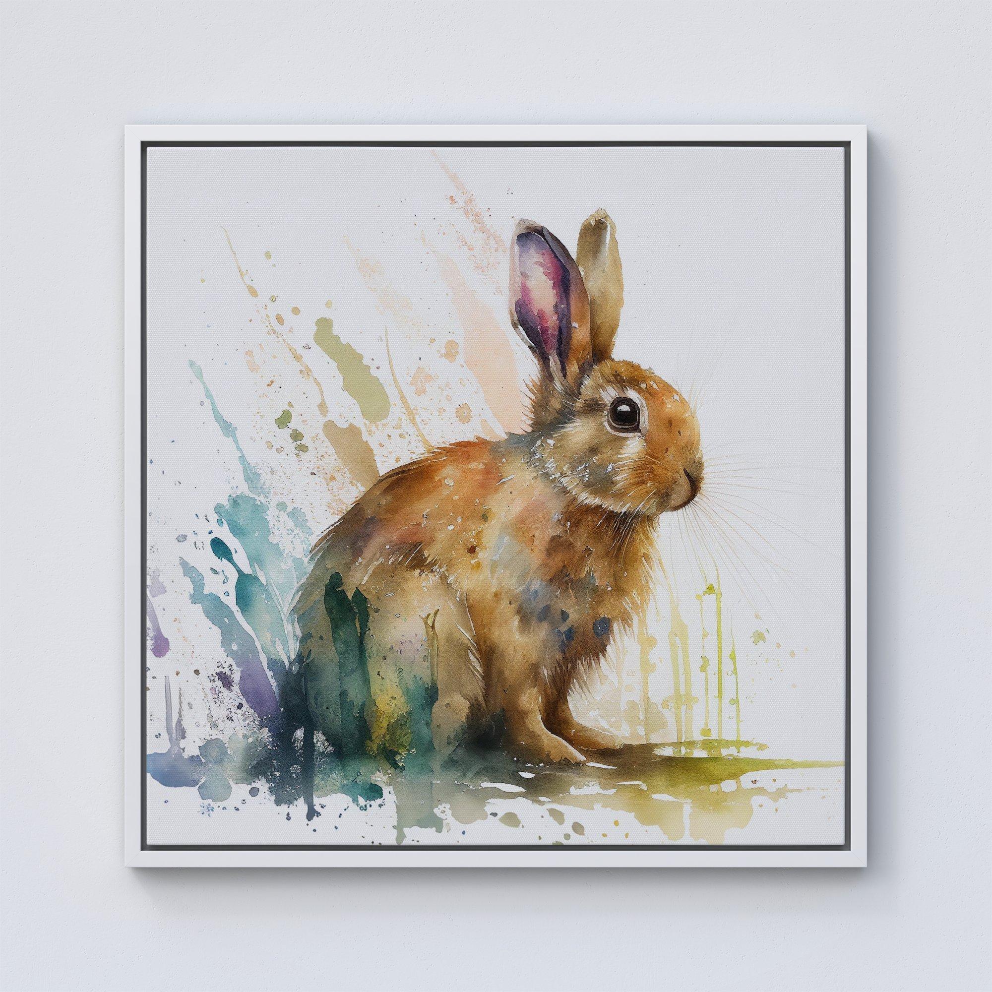 Rabbit Splash Watercolour Framed Canvas